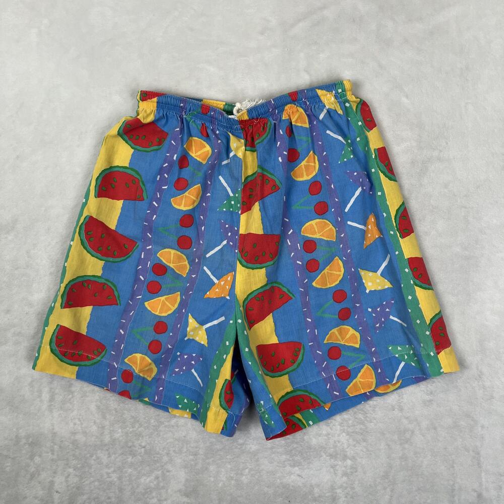 Vintage Breaker Sleep Shorts Womens Small Tropical Fruit Print Cotton USA